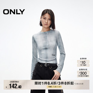 T恤女 ONLY2025夏季 新款 潮酷3D满印舒适亲肤正肩圆领修身 显瘦长袖