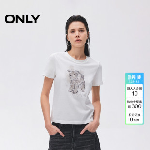 ONLY2026春季 可爱随性宠物印花亲肤舒适透气正肩上衣T恤女 新款