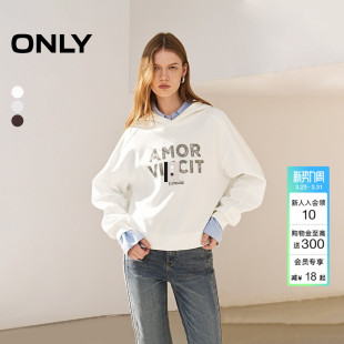 ONLY冬季 12439S023 运动休闲亮片字母宽松落肩上衣连帽卫衣女