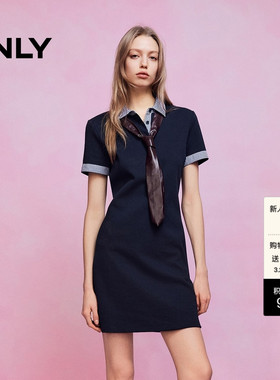 ONLY2026春季新款航海学院风格纹拼接收腰显瘦POLO短裙连衣裙女