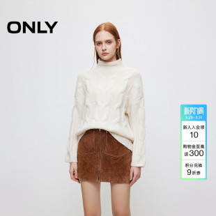 124413032 上衣女 ONLY冬季 优雅气质纯色宽松高领毛衣针织衫