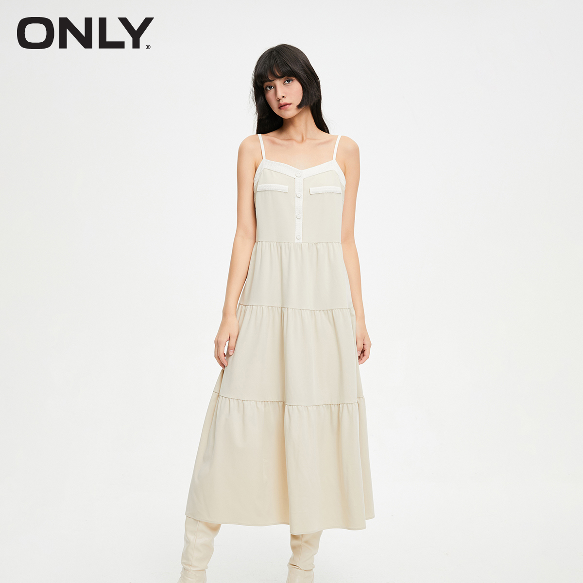 ONLY夏季时尚轻薄透气舒适甜美仙女度假风蛋糕裙吊带中长款连衣裙