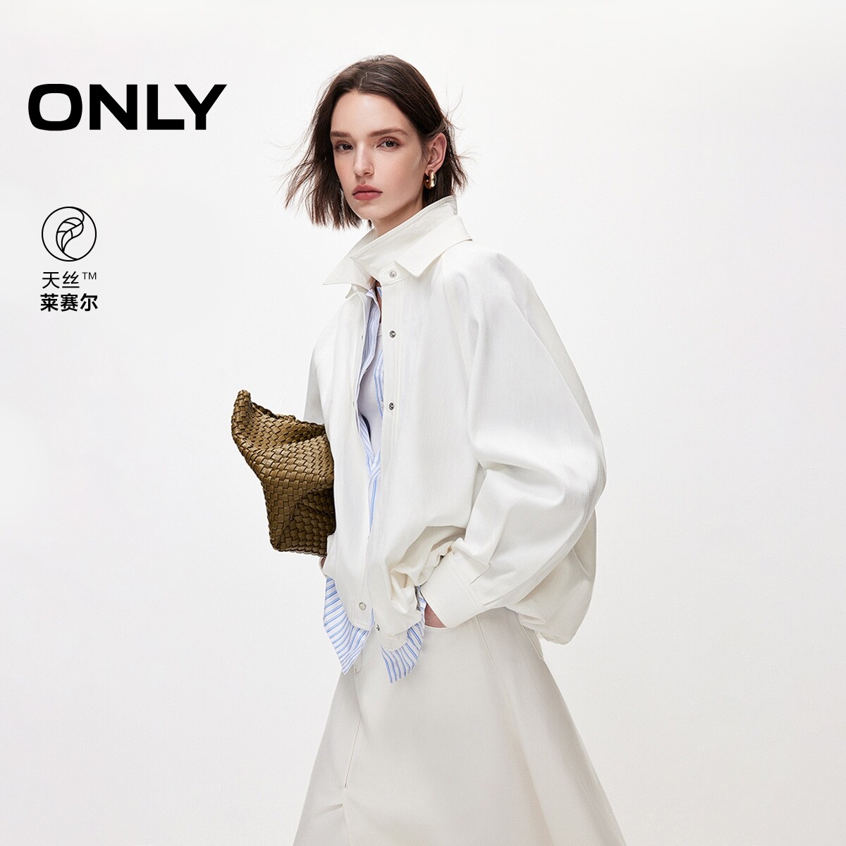 ONLY插肩袖翻领衬衫牛仔外套										