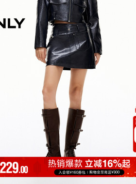 ONLY2025冬季新款复古质感辣妹A字显瘦PU短裙半身裙女|12516S003