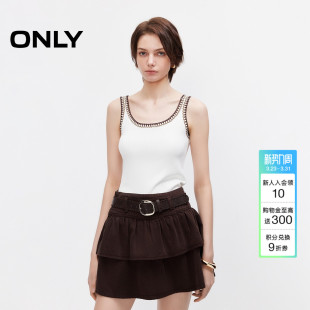 撞色波浪花纹镂空勾边舒适无袖 修身 针织背心女 新款 ONLY2026春季