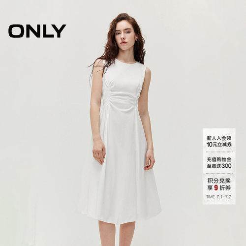 ONLY圆领捏褶花苞连衣裙无袖裙