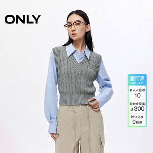 上衣女 绞花针织马甲拼接复古学院假两件衬衫 ONLY2026春季 新款