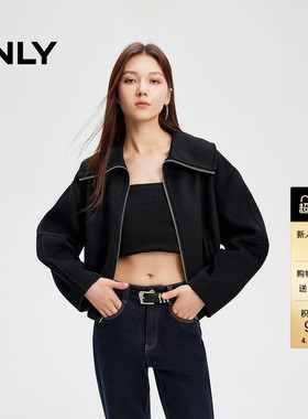 ONLY冬季纯绵羊毛双面呢翻领短款毛呢大衣外套女|12434T006