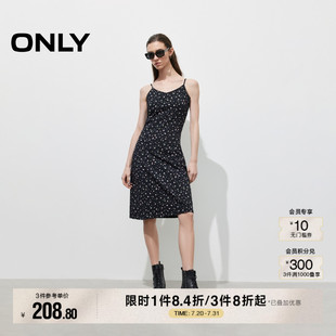 ONLY2025夏季 中長裙連衣裙女 浪漫碎花吊帶收腰顯瘦V領(lǐng)修身 新款