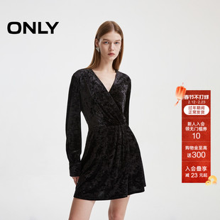 ONLY冬季优雅丝绒收腰显瘦短裙V领连衣裙女|124307038