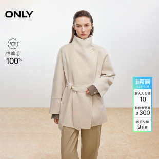 毛呢大衣女 100%绵羊毛双面呢两穿翻折领口短款 ONLY2025冬季 新款