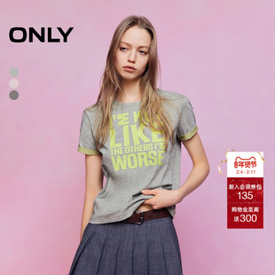 ONLY2026春季新款撞色宣言印花舒适圆领显瘦正肩字母短袖T恤女