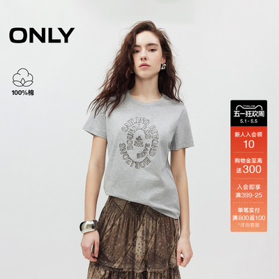 ONLY舒适圆领字母印花短袖T恤