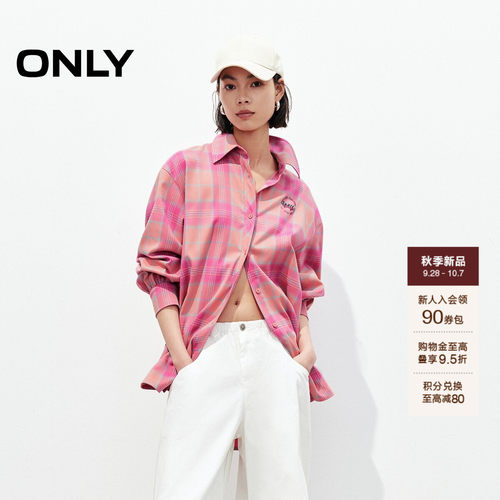ONLY格纹上衣宽松长袖落肩袖衬衫