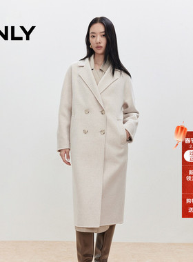 ONLY2025冬季新款山羊绒绵羊毛双面呢外套翻领中长款毛呢大衣女