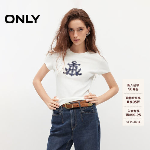 ONLY复古航海风印花修身正肩T恤