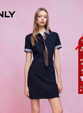 ONLY2026春季新款航海学院风格纹拼接收腰显瘦POLO短裙连衣裙女