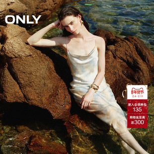 【油画裙】ONLY2025夏季新款慵懒法式扎染光泽印花吊带裙连衣裙女