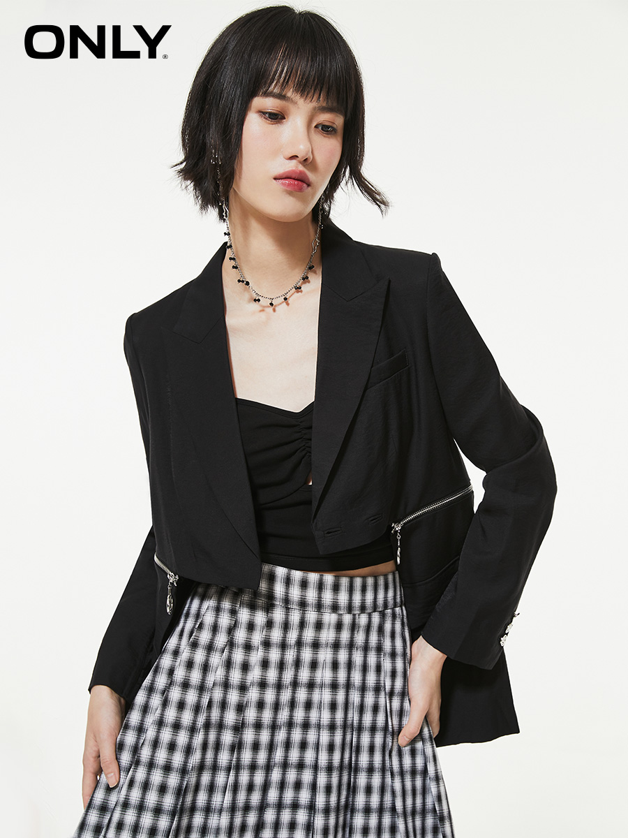 ONLY spring new fashion simple detachable hem short black suit female) 121208018