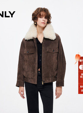 ONLY2025冬季新款胸前兜盖装饰可拆卸领挺阔有型落肩宽松皮衣女