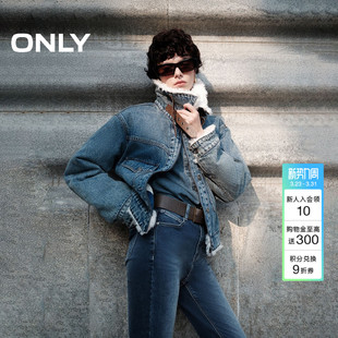 新款 ONLY冬季 复古帅气翻领毛绒拼接保暖夹棉牛仔外套 爆款