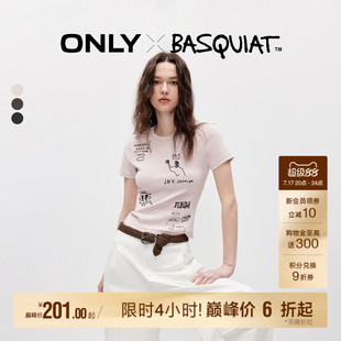 ONLY2026秋季新款巴斯奎特联名涂鸦印花精致刺绣上衣修身T恤女