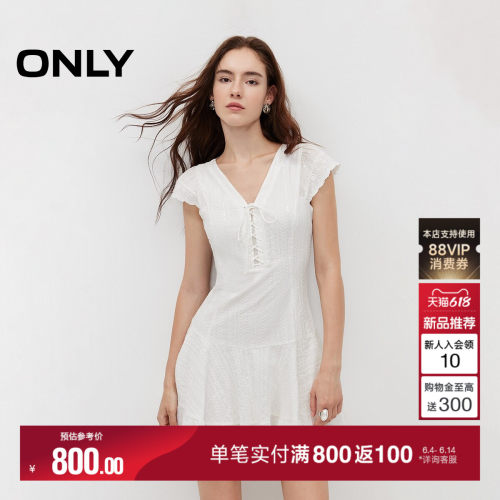 ONLYV领裙子小飞袖A字短款连衣裙