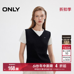 ONLY夏季显瘦V领撞色底边设计舒适弹力亲肤无袖针织衫上衣女