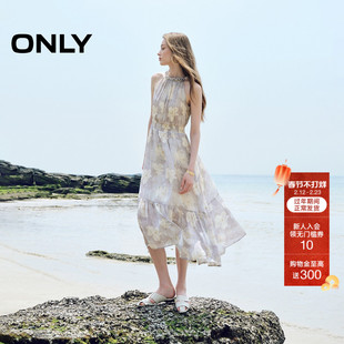 ONLY2025夏季新款波嬉飘逸轻奢气质纱裙削肩版型A字无袖连衣裙女
