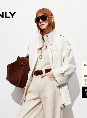ONLY2026春季新款工装休闲立领抽绳收腰实用口袋廓形风衣外套女