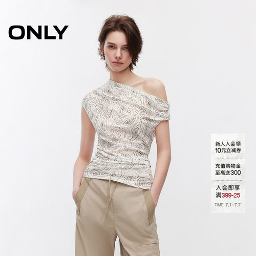 ONLY满印舒适显瘦斜肩T恤