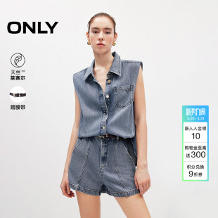 新款 牛仔裤 天丝加宽垫肩设计无袖 连体短裤 女 衬衫 ONLY2026春季