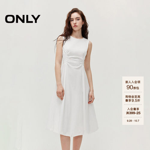 ONLY圆领捏褶花苞连衣裙无袖裙