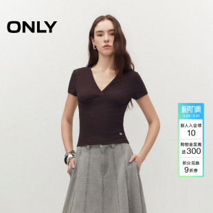 V领立体解构剪裁亲肤柔软针织上衣T恤女 修身 ONLY2026春季 新款