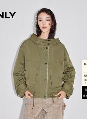 ONLY2026春季新款休闲机能风落肩宽松保暖连帽外套女|125136014