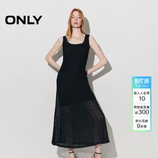 收腰无袖 U型领裙子透视蕾丝提花面料修身 连衣裙 新款 ONLY2026春季