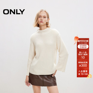 ONLY冬季休闲慵懒落肩宽松半高领毛衣针织衫女|124413012