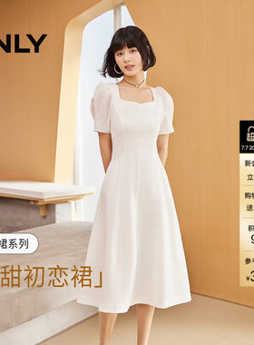 ONLY方领泡泡袖中长款连衣裙