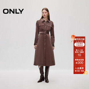 ONLY冬季时尚复古修身A字中长款长袖连衣裙女|124307062