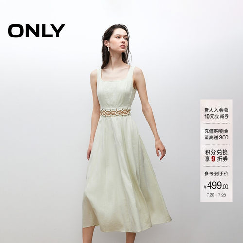 ONLY复古U型领无袖中长款连衣裙