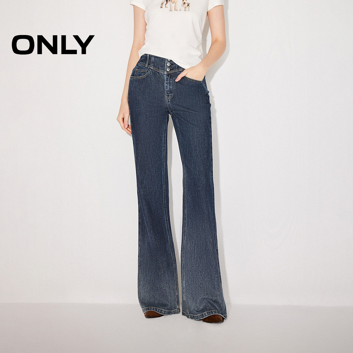 【2026新品】ONLY辣妹提臀小个子神裤复古水洗高腰喇叭裤牛仔裤女