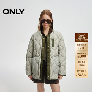 ONLY2025冬季新款90白鸭绒百搭轻盈撞色拼条设计宽松羽绒服女