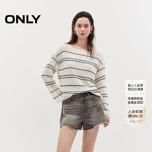 ONLY慵懒宽松落肩条纹针织衫上衣