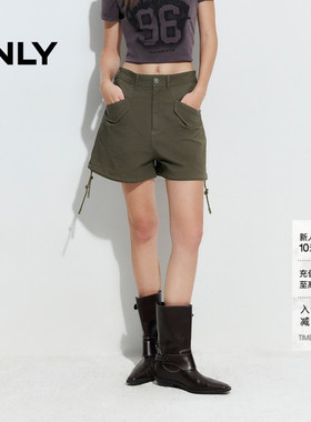 ONLY夏季美式高腰Ａ字军绿色休闲口袋纯色短裤休闲裤女