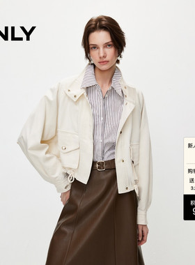 ONLY2026春季新款含莱赛尔纯色短款下摆抽绳插肩宽松开衫外套女