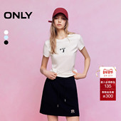 舒适圆领立体小猫音符刺绣显瘦正肩短袖 ONLY2026春季 新款 T恤女