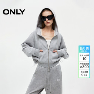 卫衣上衣女 撞色抽绳下摆设计宽松落肩连帽短款 ONLY春季 时尚