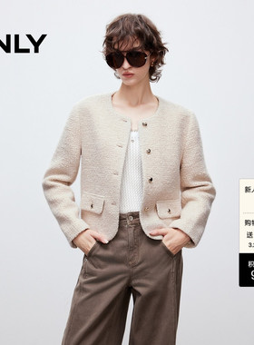 ONLY春季优雅气质正肩修饰腰身口袋装饰小香风毛呢外套女