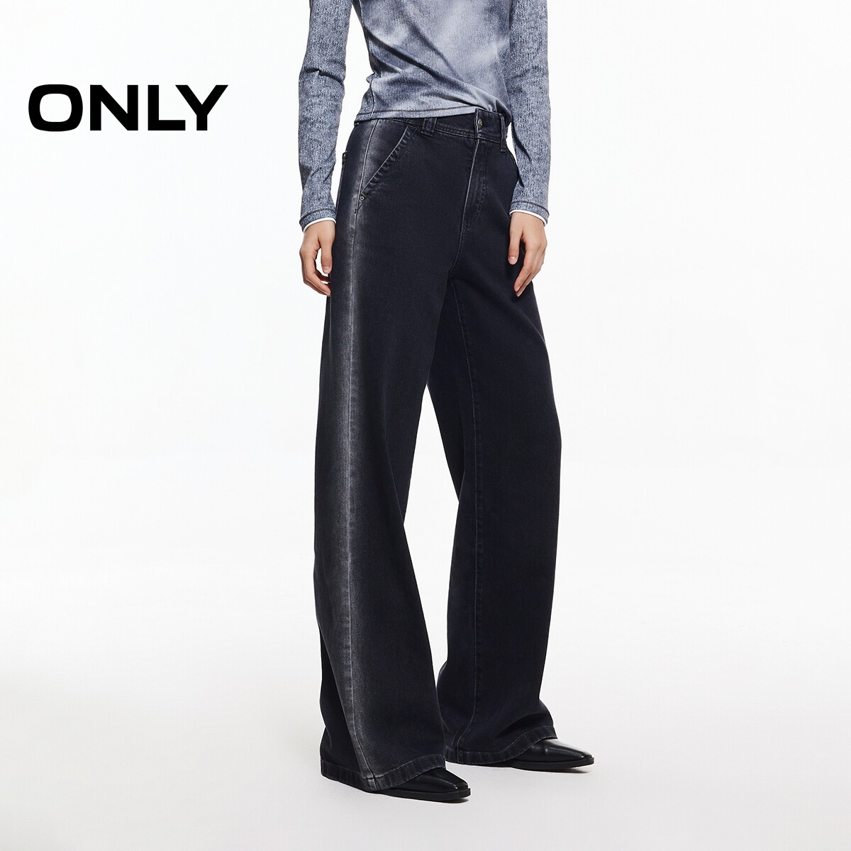 ONLY2026春季新款复古撞色水洗高腰直筒裤显瘦显高裤子牛仔裤女