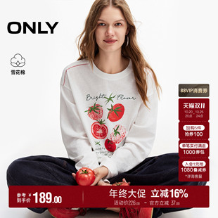 ONLY2026秋季新款雪花棉番茄撞色宽松落肩长袖罩衫度假上衣T恤女